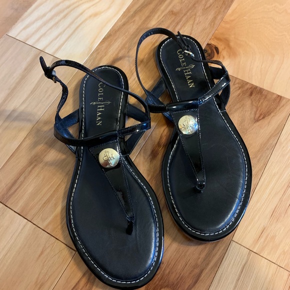 Cole Haan Shoes Cole Haan Leather And Patent Logo Thongs 75 Poshmark